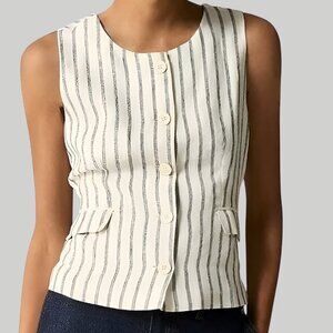 NEW J.Crew Crewneck- Linen -Striped -Vest Size M Beige